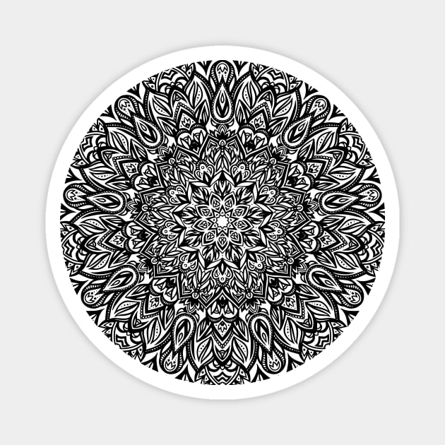 Deep Black and White Mandala Magnet by polliadesign